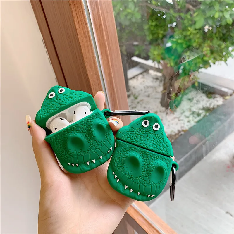 

For AirPod 2 Case 3D Green Dinosaur Head Cartoon Soft Silicone Wireless Earphone Cases For Apple Airpods Case Cute Cover Funda