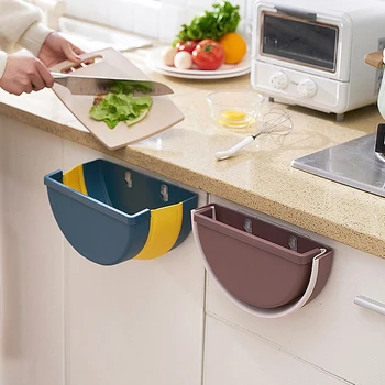 

Round Folding Waste Bin Wall Mounted Kitchen Cabinet Door Hanging Trash Bin Trash Can Trashcan For Bathroom Toilet Waste Storage