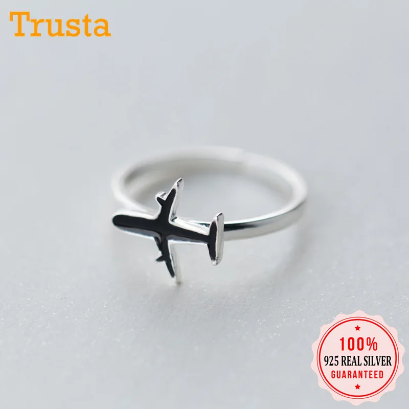 Trusta,,, 925 Настоящее серебро, модные женские черные кольца с самолетом, размер 6, 7, 8, прекрасный подарок для девочек, детей, леди, DS1178