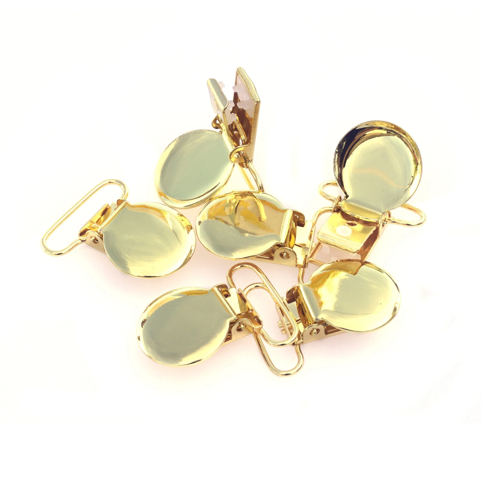 10Pcs Gold Round Shape Pacifier Suspender Clips Baby Pacifier Holder Crafts With Plastic Insert for 25mm Ribbon 6