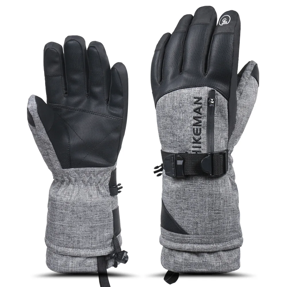 Мужские зимние профессиональные лыжные перчатки женские супер теплые утолщенные водонепроницаемые ветрозащитные износостойкие перчатки Thinsulate - Цвет: gray
