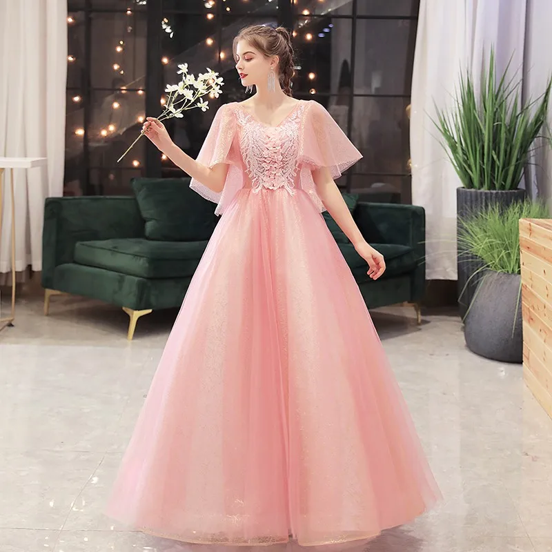 

Quinceanera Dress 2020 New Pink Sexy V-neck Party Prom Formal Gown Luxury Bling Bling Sequin Vintage Lace Ball Gown Customize