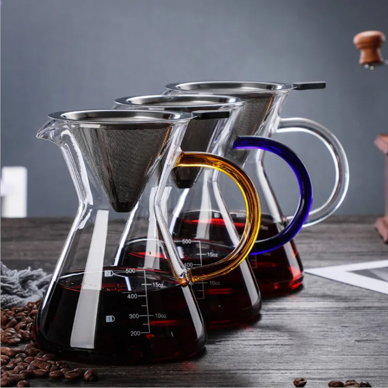 

Wholesale High-Temperature Resistant Glass Coffee Maker Coffee Pot Espresso Coffee Machine with stainless steel filter pot