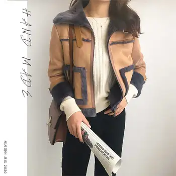 

Women's Spring Winter Hand Made Two-sided 100% Wool Coat Short Patchwork Cashmere Coat Big Pocket