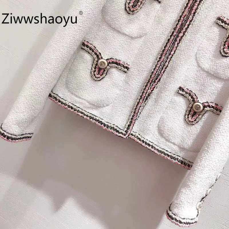 Iwwshaoyu плед печати шелковой подкладке осень зима блёстки грубое переплетение Пальто короткие куртки женская одежда высокого качества