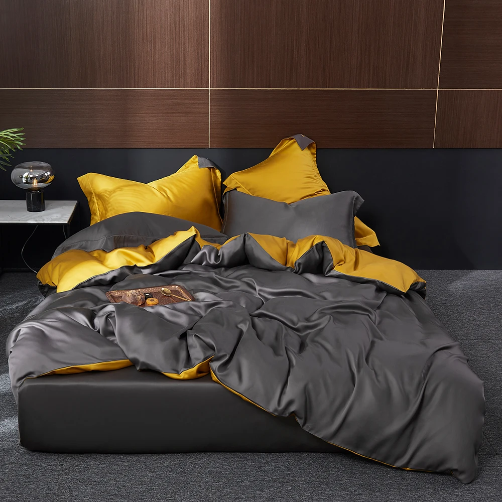 

Dark Gray 100% Silk Bedding Set Deep Sleep Beauty Duvet Cover Flat Sheet Pillowcase Super Soft Double Queen King Bed Set