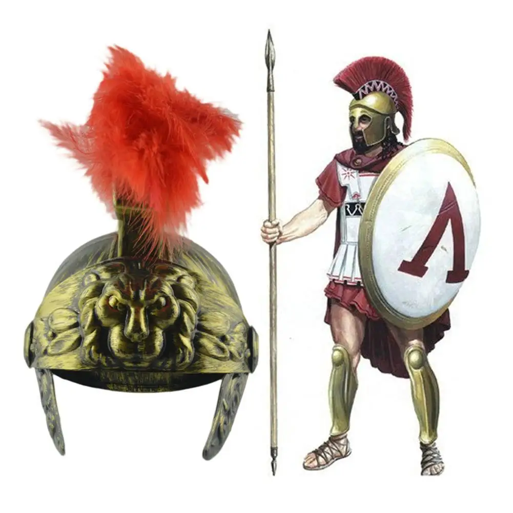 Хэллоуин-шлем пластиковый самурайский шлем спартанская шляпа Средневековый Древний Римский винтажный шлем перо Лев Кепка вечерние