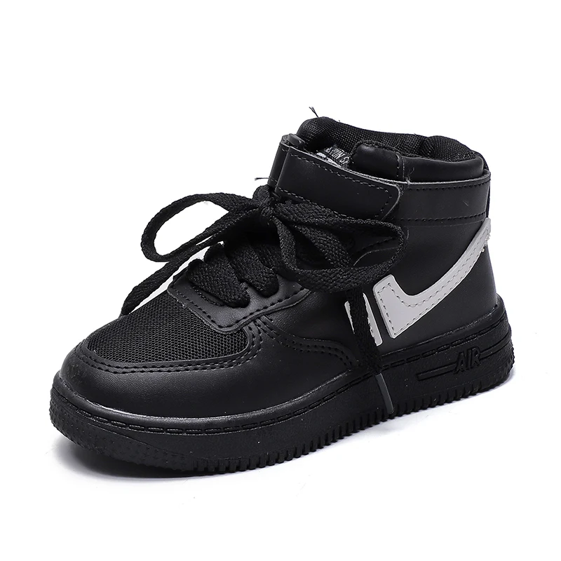 Обувь с высоким берцем Повседневная детская обувь для детские кроссовки для мальчиков обувь, женские кроссовки со шнуровкой Обувь с дышащей сеткой хлопчатобумажной ткани модная - Цвет: Black