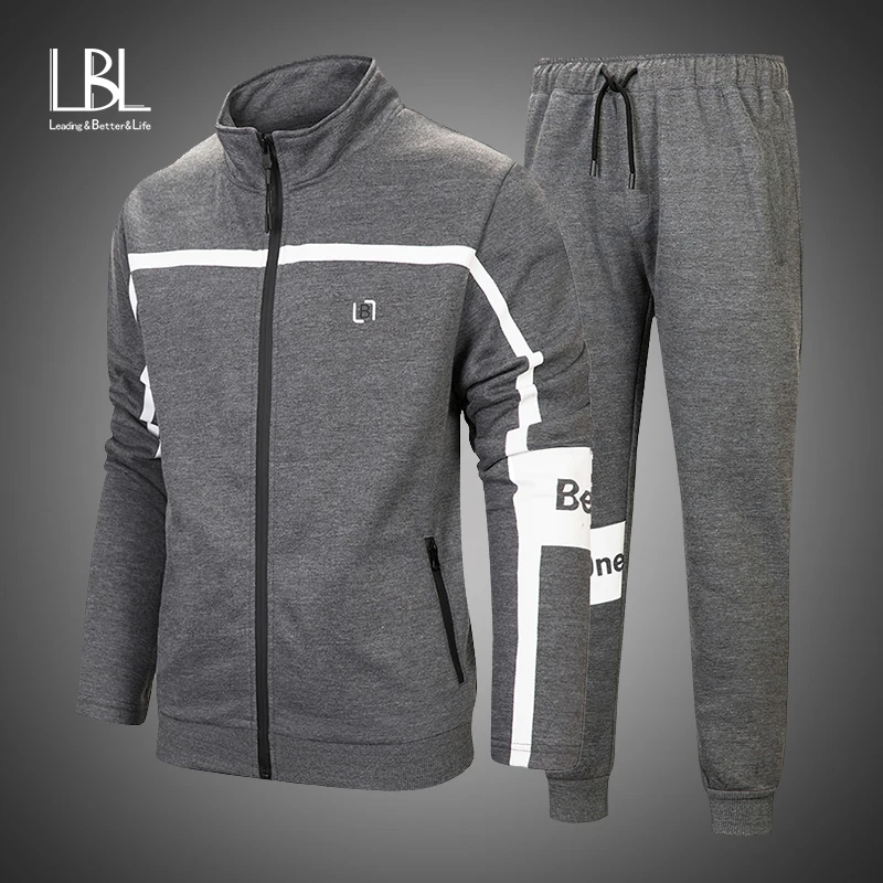 

2019 New Men's Autumn Hoodies Brand Tracksuit Set Male Sweatshirt Sweatpants Fashion Trousers High Street Zipper Jackets Sets