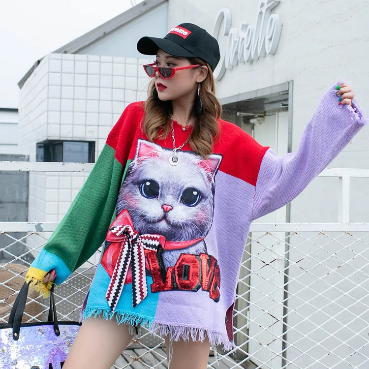 SexeMara/Новинка; Модные свободные вязаные свитера с круглым вырезом и кисточками и бантом;