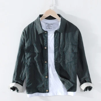 

2020 Spring New Cargo Jacket Fashion 100% Pure Linen Casual Do Old Retro Jackets High Quality Outwear Clothing Coats Y2610