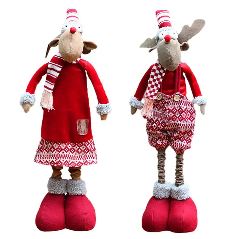

Christmas Reindeer Doll With Telescopic Legs Stuffed Animal Toy Holiday Figurines Gift Desktop Ornament