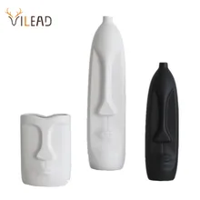 VILEAD 13cm 39cm Ceramic Face Decorative Bottle Creative Nordic Dry Flower Vase Ornament Simple Character Craft Vintage Hogar