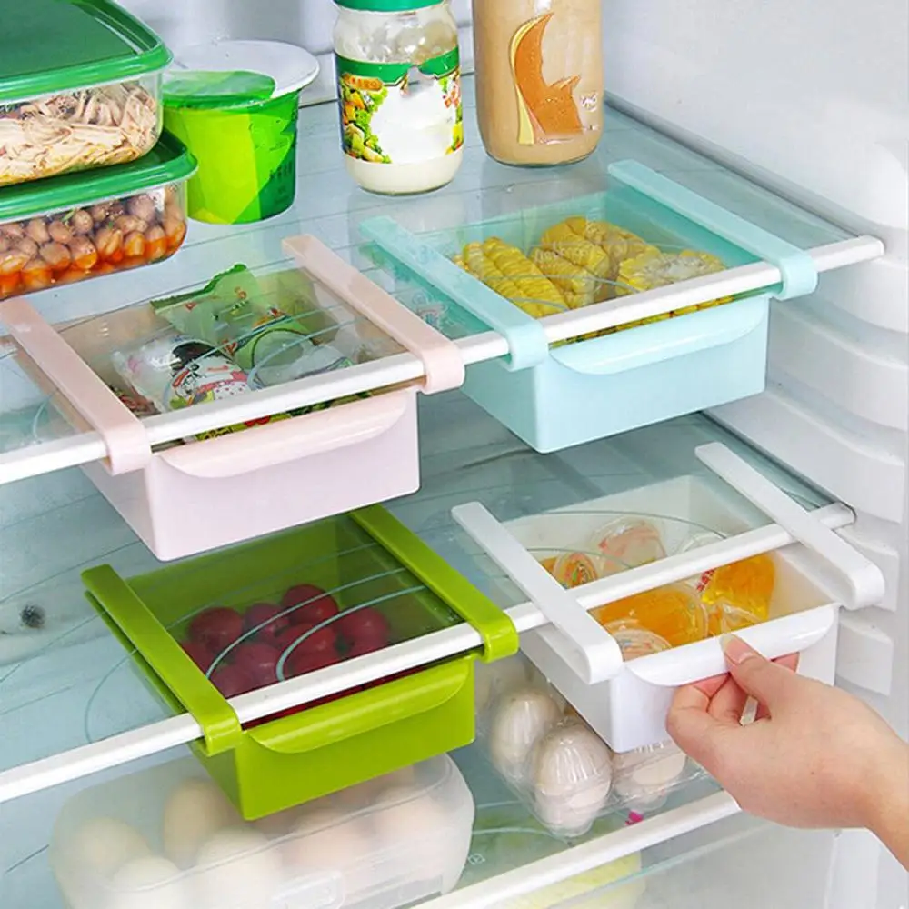 Creative Multi-purpose Refrigerator Kitchen Storage Rack Drawer Partition Shelf Durable Portable ABS Material