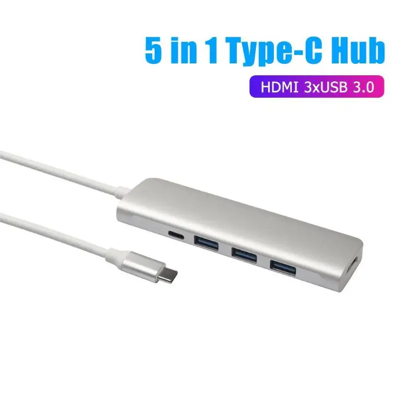 VODOOL 5 in 1 Type C to 4K HDMI 3xUSB 3.0 Fast Data Tranfer Dock Hub with PD Port Office Computer Peripherals USB Hubs