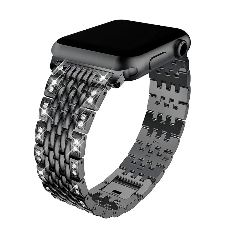 Женские ремешок для наручных часов Apple Watch Series 5 4 3 2 1 Для женщин часы браслет с украшением в виде кристаллов бриллиантов Нержавеющая сталь ремешок для наручных часов 38/40/44 мм
