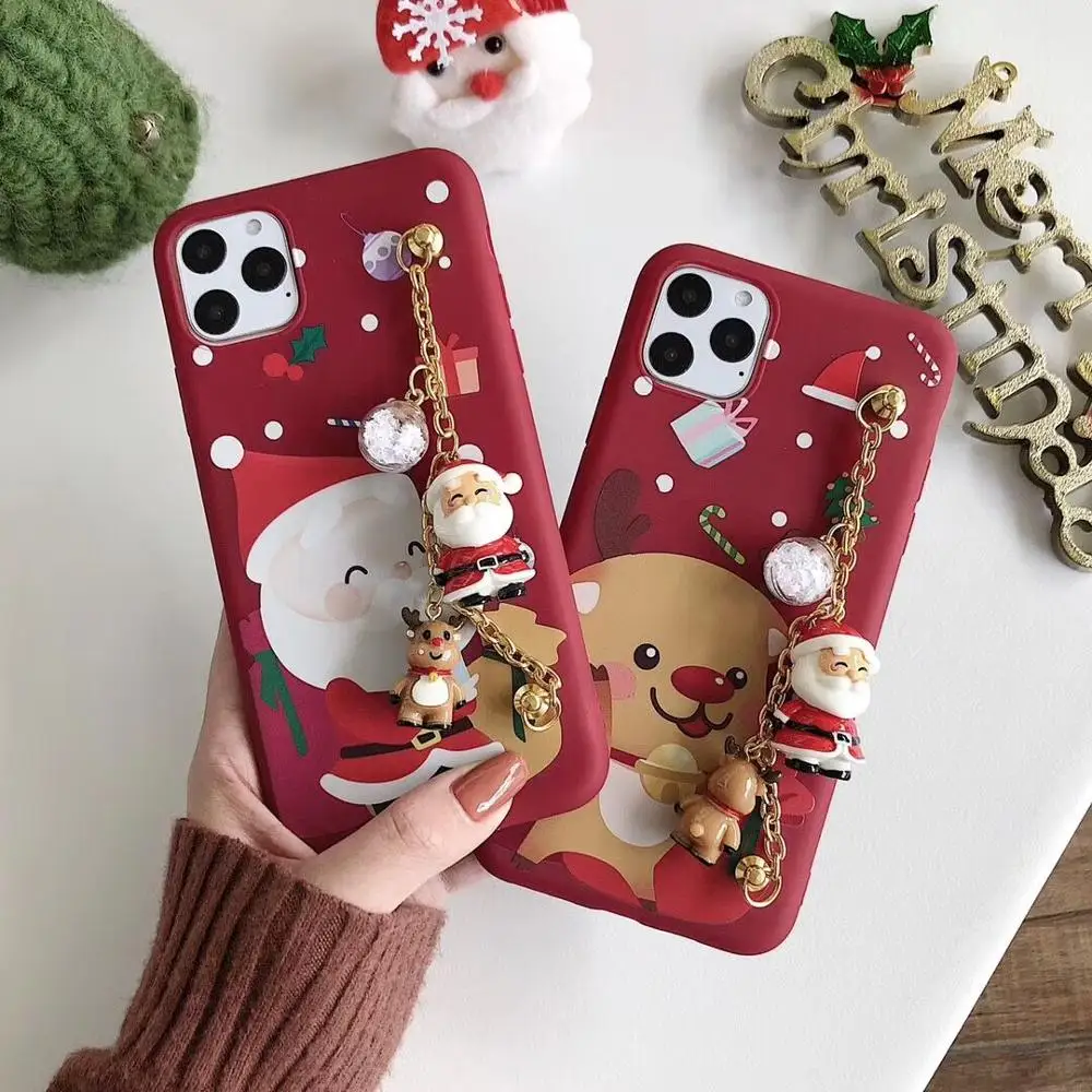 Cartoon Cute Christmas elk Phone Case For 11 Pro Max XR XS 6 6S 7 8 Plus X Santa Claus Bracelet Back Cover Capa |