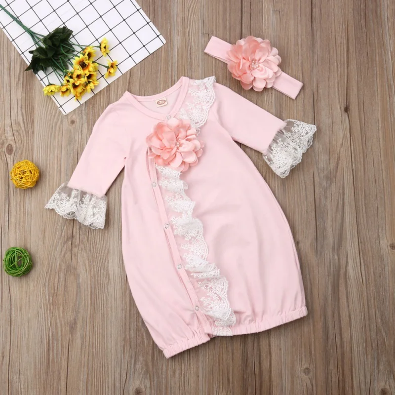 

Children Girls Beautiful Clothing Lace Flower Hairband Suit Printing Home Service Cotton Soft Pajamas Set For Kids Girl