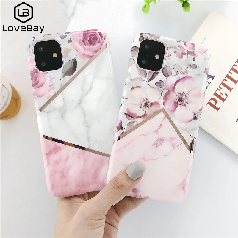 Lovebay чехол для телефона с гальваническим мраморным цветком iphone XR X XS 11 Pro Max 6 6S 7 8 Plus
