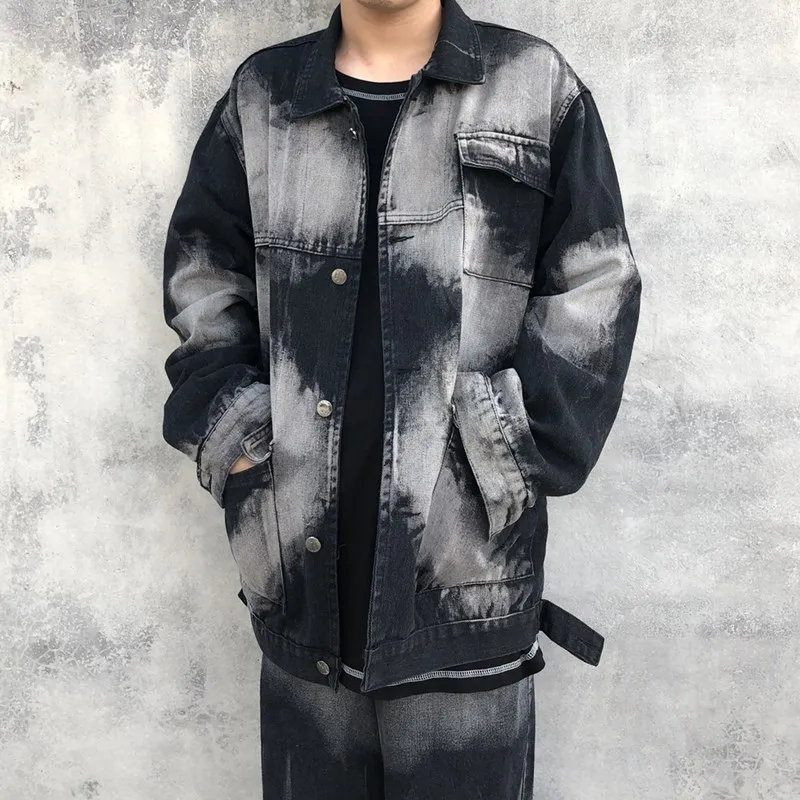 Neploe Washed Vintage Jeans Jacket Tie Dyeing Cowboy Coat Autumn Single Breasted Pocket Long Sleeve Demin Outwear 55827
