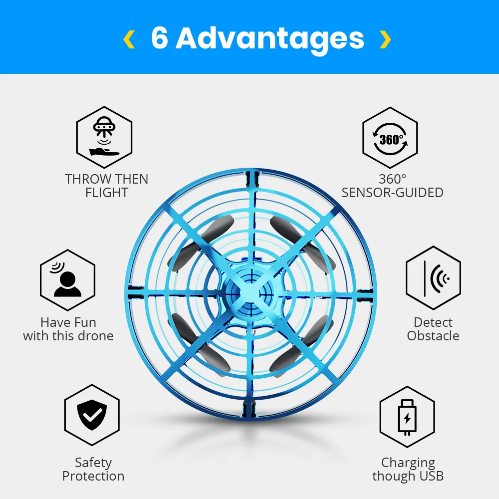 Holy Stone UFO Mini Drone Hand Operated Fly Anti Collision Quadcopter Upgraded 360 Drone Flight UFO Toys For Kids Helicopter