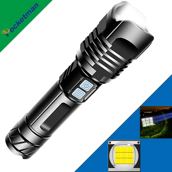 

Brightest powerful 9 core XHP99 LED flashlight Double switch hand lamp USB rechargeable torch zoomable tactical flash light26650