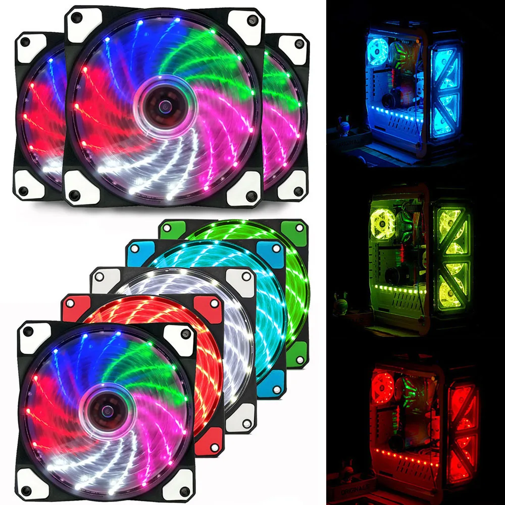 

LED Computer Cooling Fan PC Case Fan Cooler Case Glare 15LEDs Red Blue Green White Pink Multicolor Cooler Fans for Computer D30