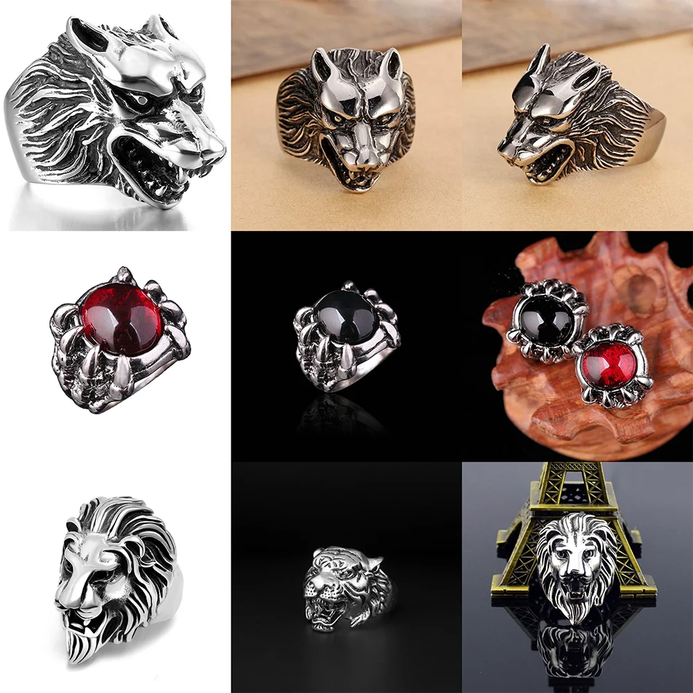 Мужские кольца в стиле ретро, готика, панк, Череп, волк, дракон, мужские кольца, ювелирные изделия на Хэллоуин, Змеиный череп, кольца из нержавеющей стали, подарок