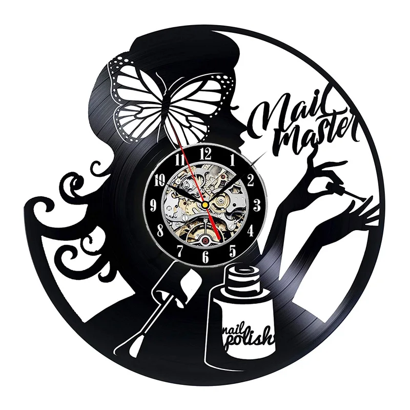 Nail Salon Vinyl Record Wall Clock Modern Design Nail Art Manicure Studio Vinyl Clocks Wall Watch Beauty Salon Wall Sign Decor