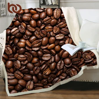 

BeddingOutlet Coffee Beans Throw Blanket Brown Sherpa Fleece Blanket 3D Print Soft Fluffy Blanket Teens Plush Blanket 130x150cm