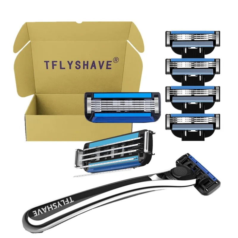 

TFLYSHAVE Man Manual Shaver Razor Blade 5 Layer and 3 Layer Shaving Razor with Trimmer Blade(1 Handle &N* Cartridges)