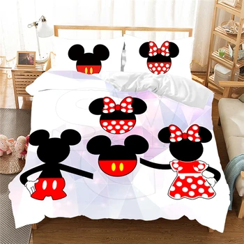 

Mickey Mouse Bedding Set Queen King Size Bed Set Children Boy Girl Mickey Minnie Duvet Cover Pillow Cases Comforter Bedding Set