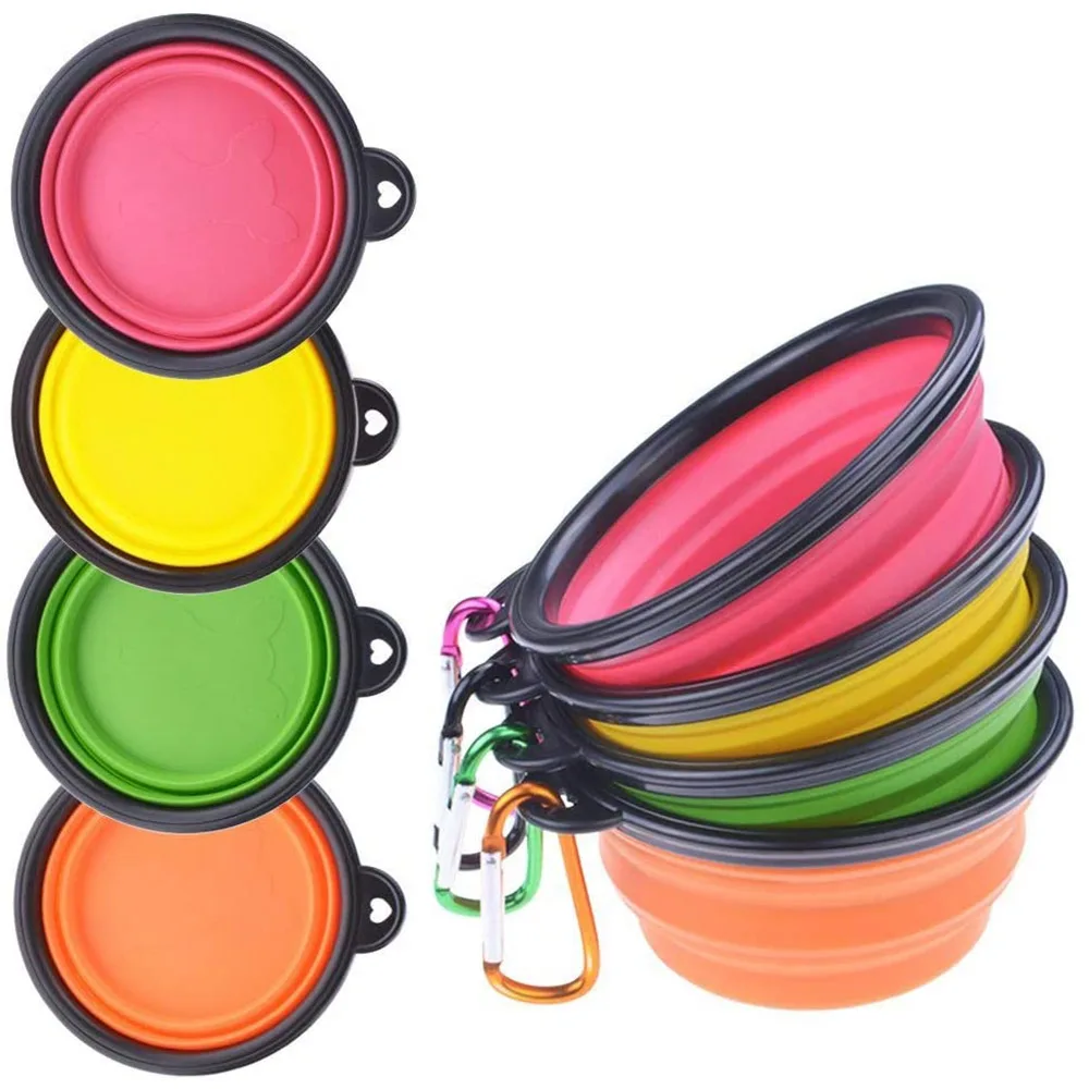 Cuenco plegable para perro, taza extensible para Gato, alimentación de agua, portátil, de viaje, mosquetón gratis