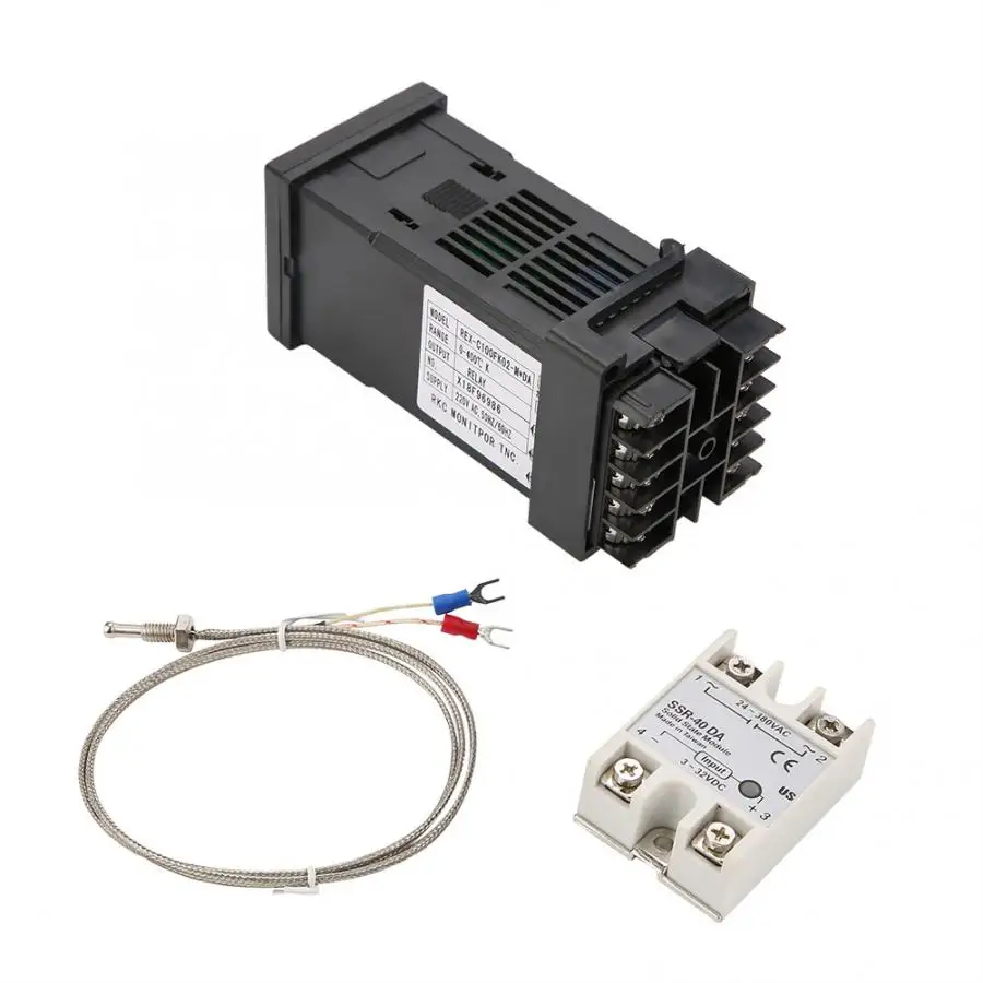 REX-C100 цифровой PID регулятор температуры термостат+ SSR реле+ K Тип термопары для электрической мощности химический