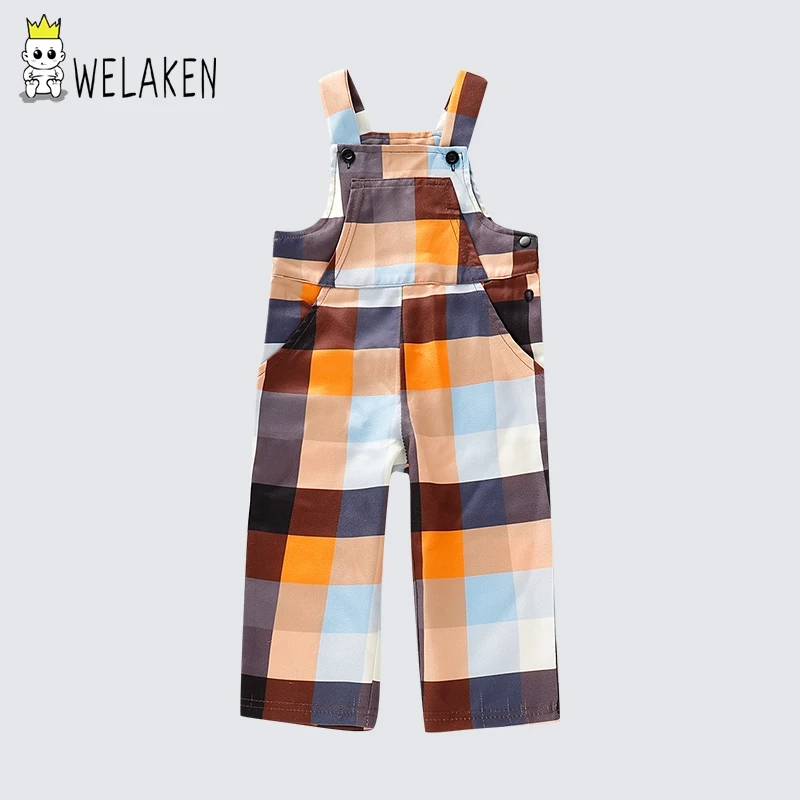 WeLaken/Популярные клетчатые штаны на лямках для маленьких детей; повседневная одежда на пуговицах; Новая модная детская одежда; детская одежда
