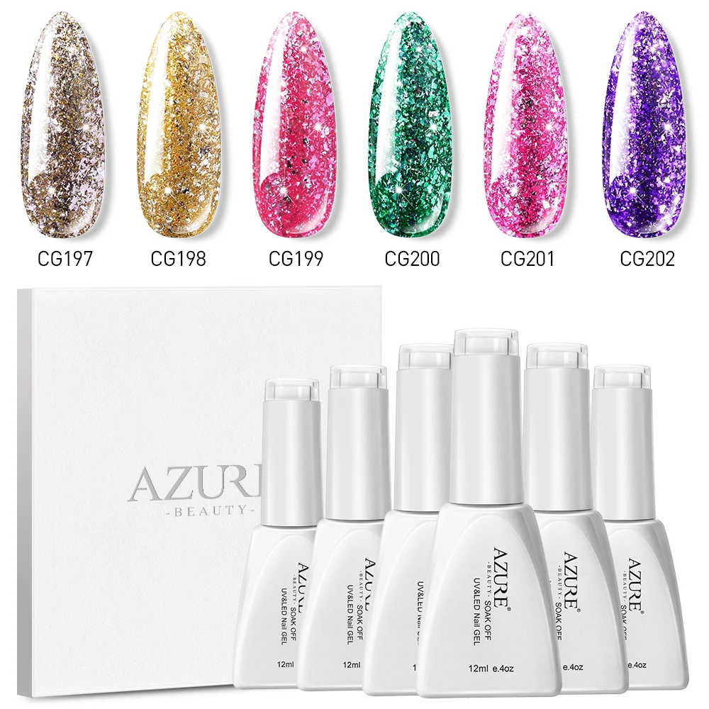 Azure beauty, 6 шт./лот, блестящий УФ-гель для ногтей, полуперманентные Платиновые блестки, светодиодная эмаль для ногтей, долговечный светодиодный гель