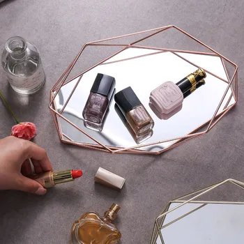 

Metal Rose Gold Desktop Jewelry Perfume Lipstick Display Tray Nordic American Cosmetic Tray Storage Box Decorative Ornaments