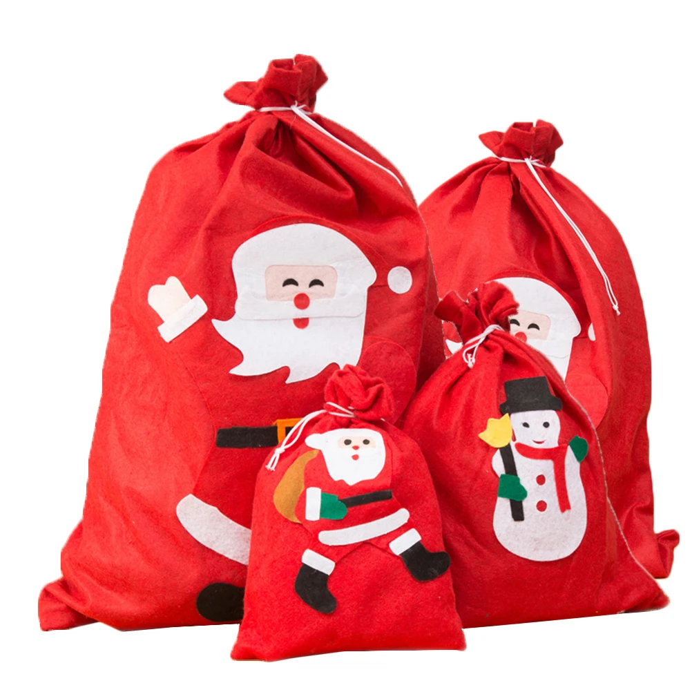 

4 in 1 Christmas Theme Portable Candy Bag Cartoon Santa Pattern Gift Bag Handbag Home Party Favors