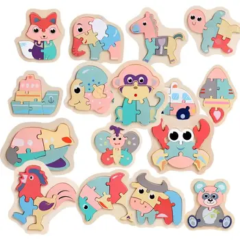 

DIY 3D Educatioal Toys Puzzle jigsaw Assembled Children Wooden Macaron Colorful Animal Jigsaw Puzzle Toys Toddler Creative Gifts
