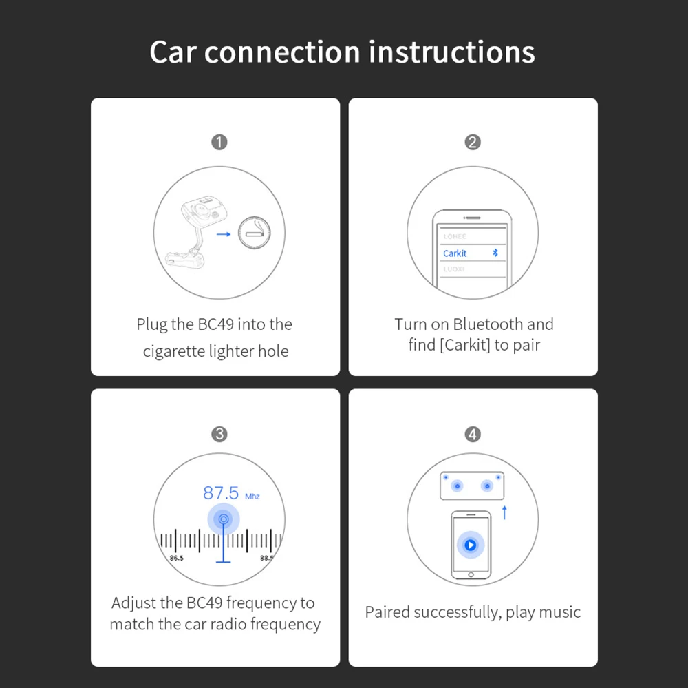 Bluetooth fm-передатчик для громкой связи, автомобильный комплект, беспроводной MP3-плеер 5V1A, USB Автомобильное зарядное устройство, поддержка 2 телефонов, подключение, TF карта