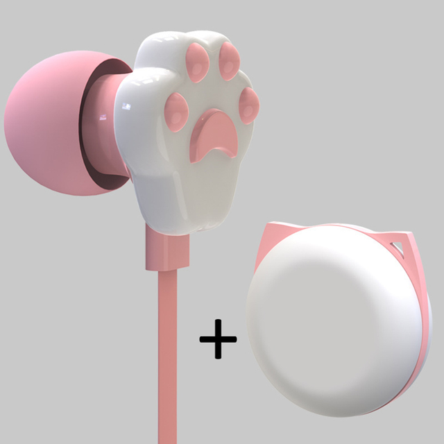 In Ear Cat Earphones with Microphone Earbuds Headset Storage Case Bag for iPods Smartphone MP3 PC Music Listening