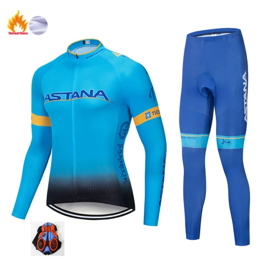 Fleece long sleeve 2020ASTANA Pro Мужская одежда для велоспорта с длинным рукавом Ropa Ciclismo Invierno Hombre зимний теплый флисовый комплект для велоспорта из джерси и штанов - Цвет: Fleece long sleeve