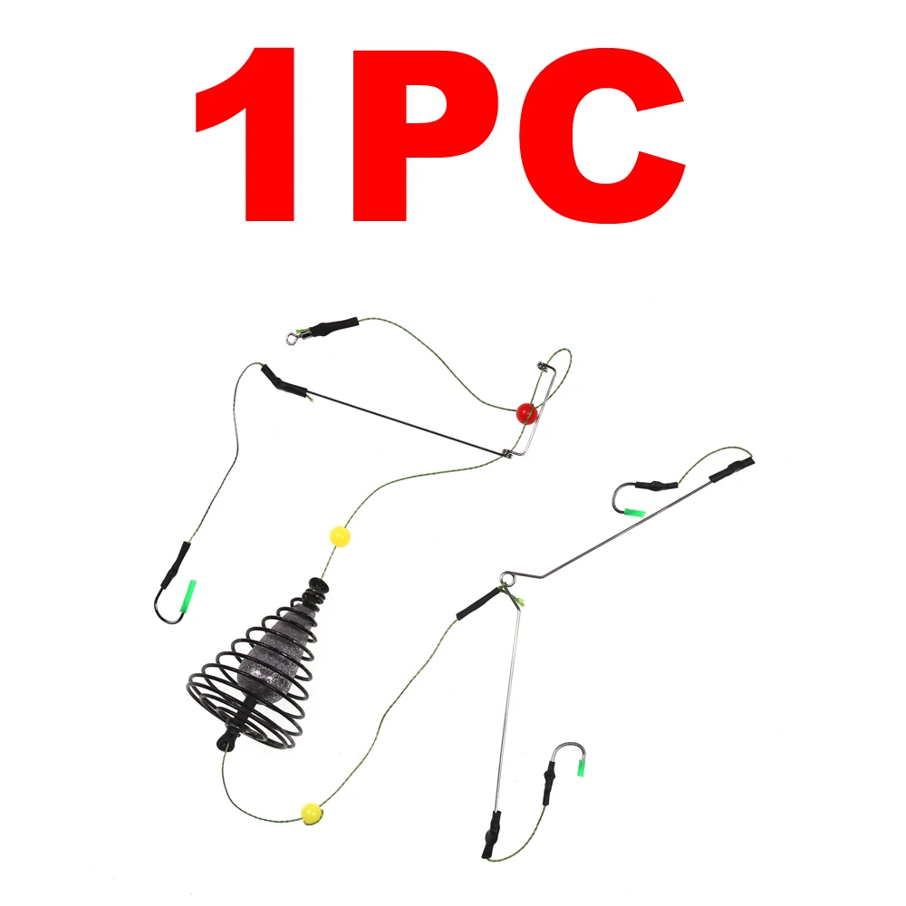 1pc Carp Rig JIGEECARP, 1/2 набор, приманка для ловли карпа, приманка для кормушки, готовая к изготовлению с свинцовой приманкой, клетка, Вертлюг, 3 ручки, колючие крючки, рыболовные снасти - Цвет: 1pc Carp Rig