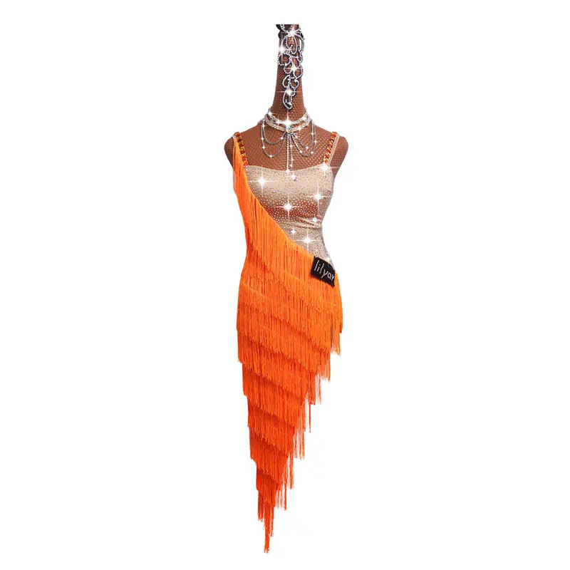 Luxury Latin Dance Dresses Performance Costumes Sexy Sling Diamond Tassel Dress For Women Girls Stage Competiton Clothing
