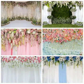

Laeacco Wedding Flower Photo Backdrops Curtains Photo Photographic Background Bridal Portrait Customized Vinly for Photo Studio