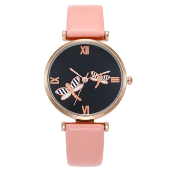 

Fashion Women Watches Dragonfly Pattern Ladies Watch Leather Band Quartz Wristwatches Female Clock montre femme relogio feminino