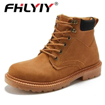 

Fhlyiy Brand New Fashion Autumn Winter Leather Men Boots Comfortable Motorcycle Shoes Men Rubber Ankle Shoes Mens Shoes Size 46