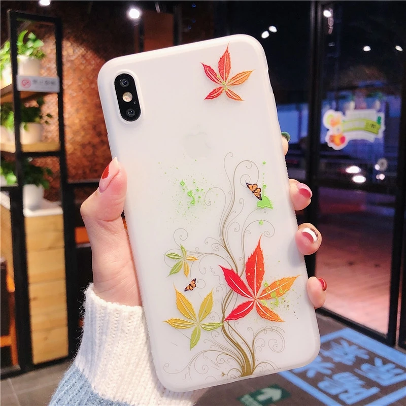 X-11 Противоударный Матовый ТПУ чехол для телефона для iPhone 11 Pro XS Max XR X 8 7 6 6s Plus 3D рельефный розовый лист Магнолия цветок мягкая задняя крышка - Цвет: X-11