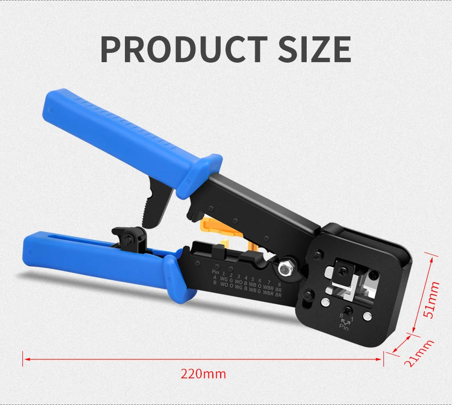 CNCOB RJ45 Pliers Perforated Crimp Cat5 Cat5e Cat6 Cat6a Network Crimping Tool Ethernet Cable Stripper Networking Clamp Clip Lan