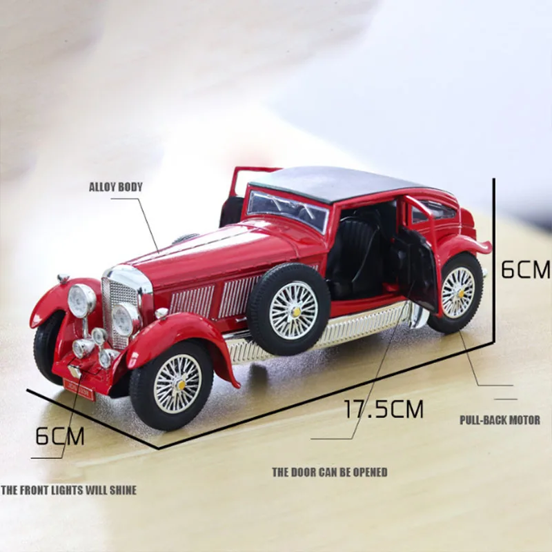 Bentley 1930s 8L Античная ностальгическая классическая модель автомобиля звук и свет оттяните назад ретро-модель для дня рождения детей подарок или украшение